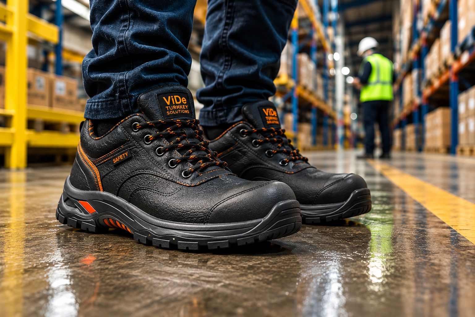 Industrial safety shoes with reinforced toe and slip-resistant soles for workplace protection